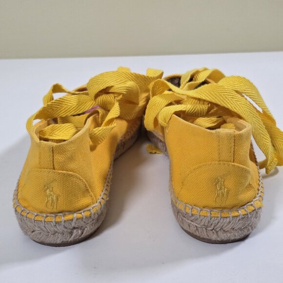 Polo Ralph Lauren Espadrilles Women US 8 Yellow Lace Up Flat Jute Canvas Preppy - Picture 6 of 16